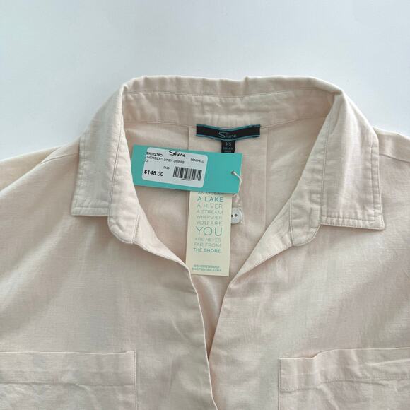 Shore Oversized Linen Shirt Mini Dress Button-Down Seashell Size XS NWT - Picture 10 of 13